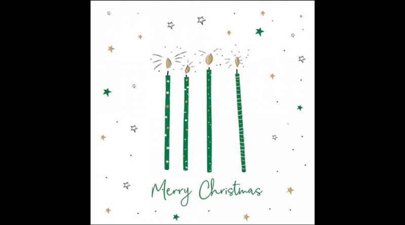 AMB.33320026 X-mas candles green papírszalvéta 33x33cm, 20db-os