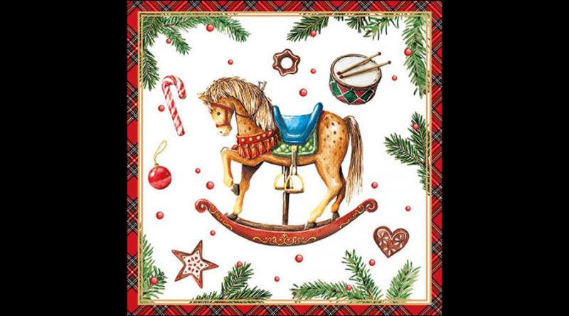 AMB.33320040 Classic rocking horse white papírszalvéta 33x33cm, 20db-os