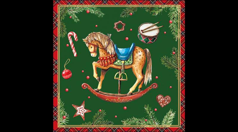 AMB.33320041 Classic rocking horse green papírszalvéta 33x33cm, 20db-os