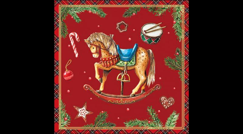 AMB.33320042 Classic rocking horse red papírszalvéta 33x33cm, 20db-os