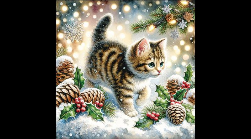 AMB.33320075 Cute cat in the snow papírszalvéta 33x33cm, 20db-os, cicás