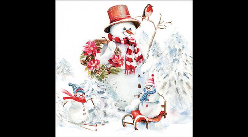 AMB.33320095 Sporty snowmen papírszalvéta 33x33cm, 20db-os