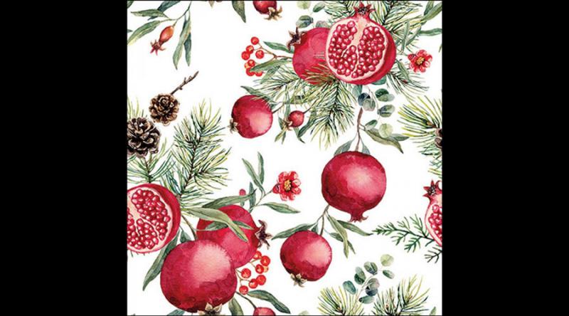 AMB.33320155 Pomegranates white papírszalvéta 33x33cm, 20db-os