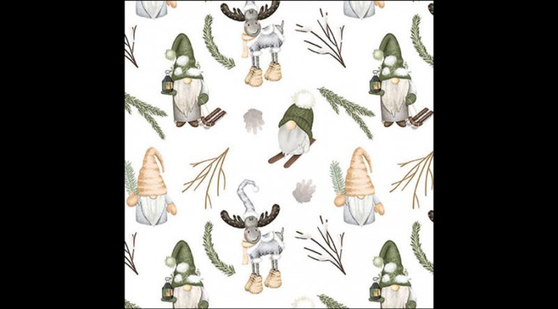 AMB.33320190 Forest gnomes white papírszalvéta 33x33cm, 20db-os