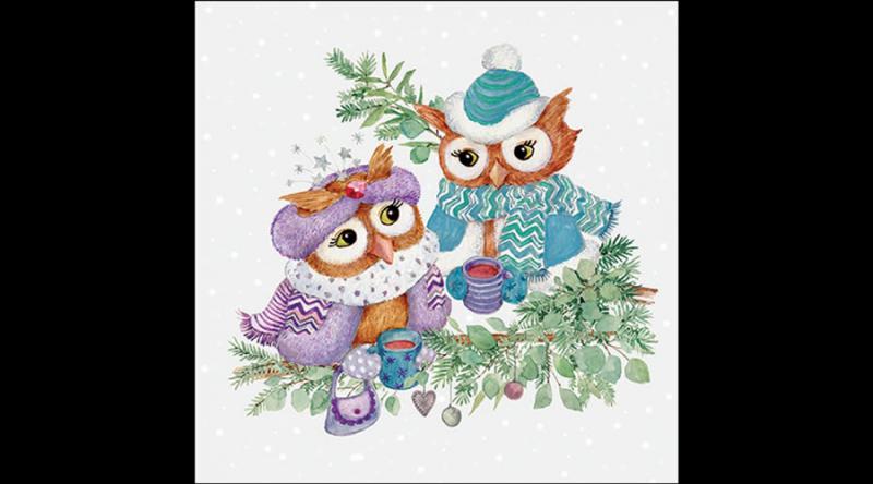 AMB.33320195 Winter owls papírszalvéta 33x33cm, 20db-os