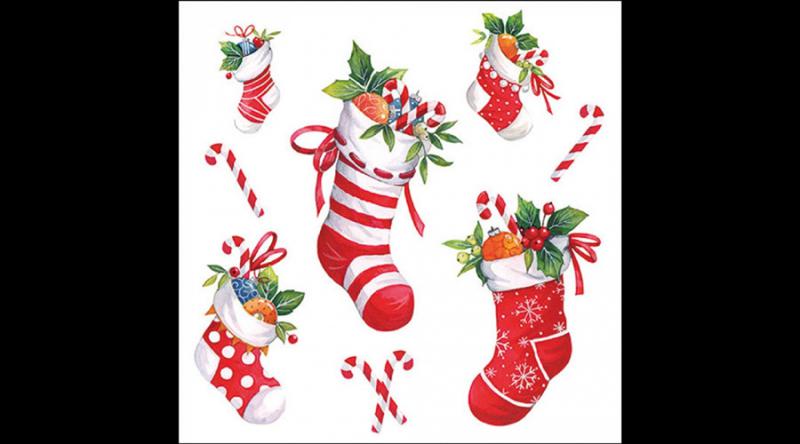 AMB.33320200 X-mas stockings white papírszalvéta 33x33cm, 20db-os