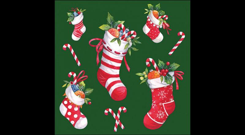 AMB.33320201 X-mas stockings green papírszalvéta 33x33cm, 20db-os