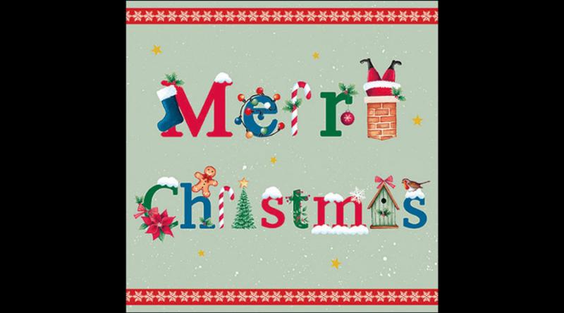 AMB.33320208 Merry message sage papírszalvéta 33x33cm, 20db-os