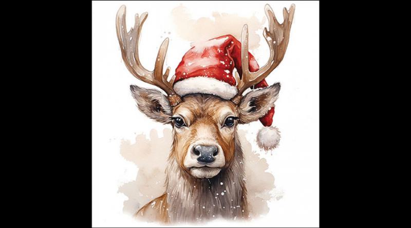 AMB.33320280 Deer with Santa hat white papírszalvéta 33x33cm, 20db-os