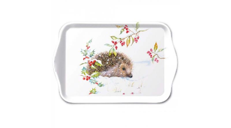 AMB.33716595 Hedgehog In Winter műanyag kistálca 13x21cm