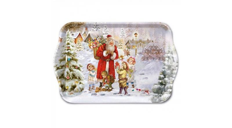 AMB.33717970 Santa bringing presents műanyag kistálca 13x21cm