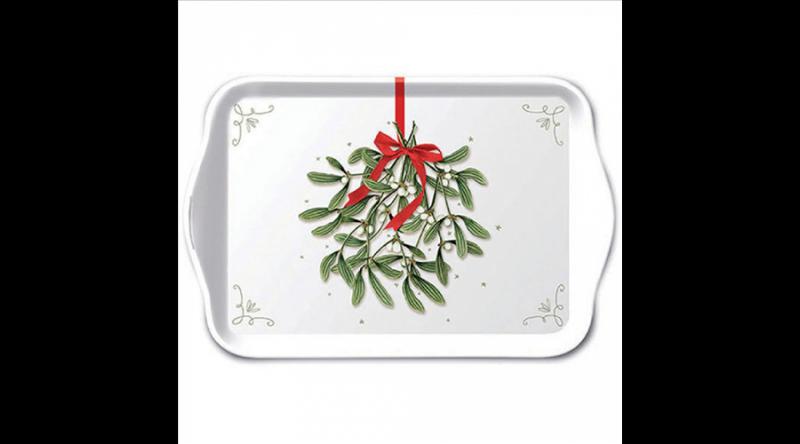 AMB.33718860 Mistletoe with bow white műanyag kistálca 13x21cm