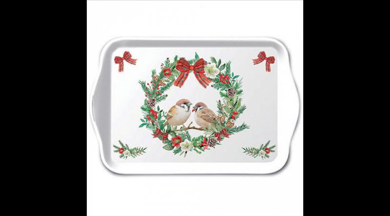 AMB.33718870 Sparrows in wreath műanyag kistálca 13x21cm