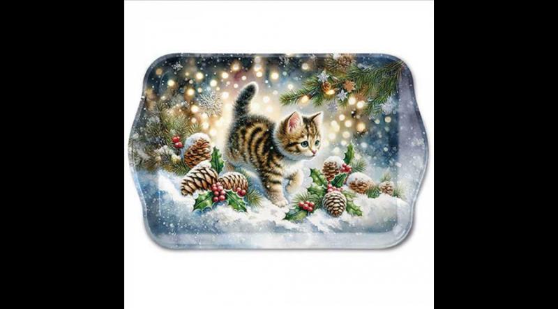 AMB.33720075 Cute cat in the snow műanyag kistálca 13x21cm