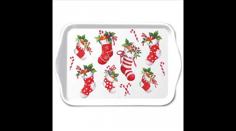 AMB.33720200 X-mas stockings white műanyag kistálca 13x21cm