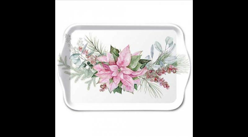 AMB.33720285 Pink poinsettia műanyag kistálca 13x21cm