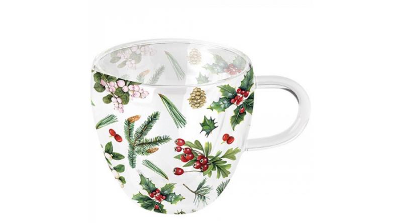 AMB.34416495 Winter greenery white duplafalú borosilicate üvegcsésze 0,25l