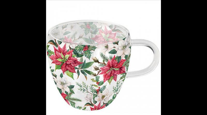 AMB.34418875 Christmas florals duplafalú borosilicate üvegcsésze 0,25L