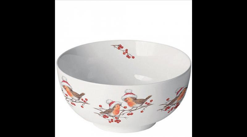 AMB.34818865 Christmas robins white porcelántál 6,5x14cm