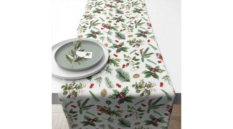 AMB.36616495 Winter greenery white asztali futó 40x150cm, 100% pamut