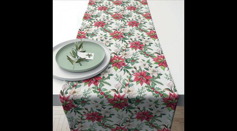 AMB.36618875 Christmas florals asztali futó 40x150cm, 100% pamut