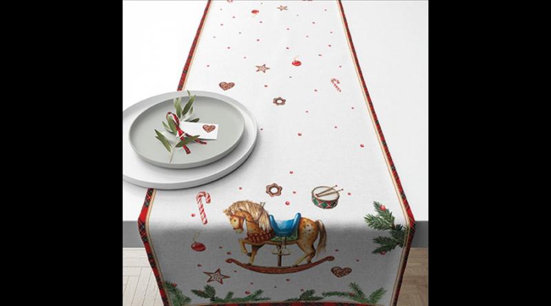 AMB.36620040 Classic rocking horse white asztali futó 40x150cm, 100% pamut