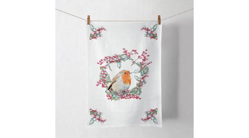 AMB.37815535 Robin In Wreath konyharuha 50x70cm, 100% pamut