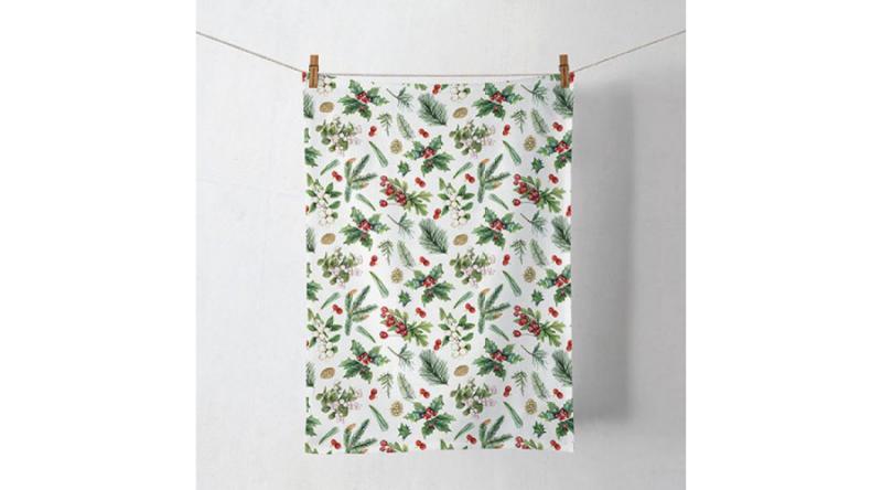 AMB.37816495 Winter greenery white konyharuha 50x70cm, 100%pamut