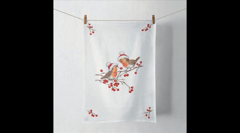 AMB.37818865 Christmas robins white konyharuha 50x70cm, 100% pamut