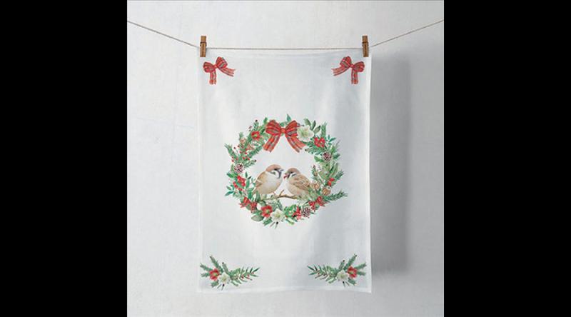 AMB.37818870 Sparrows in wreath konyharuha 50x70cm, 100% pamut