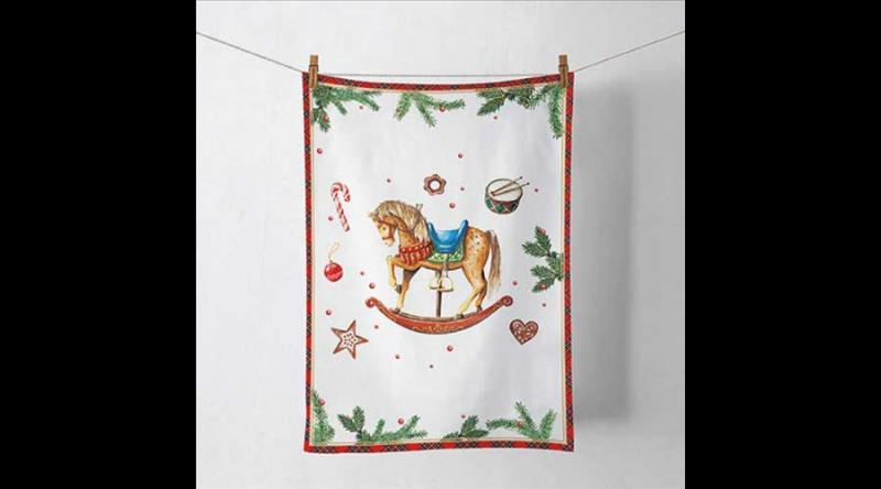 AMB.37820040 Classic rocking horse white konyharuha 50x70cm, 100% pamut