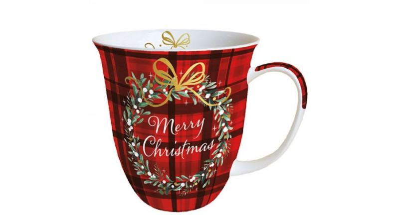 AMB.38415565 Christmas Plaid porcelánbögre 0,4l