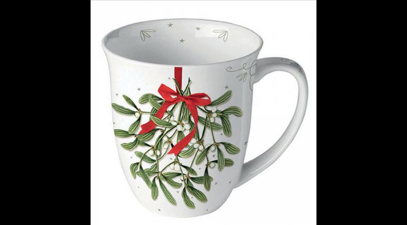 AMB.38418860 Mistletoe with bow white porcelánbögre 0,4l