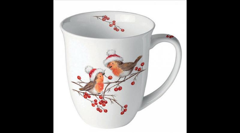 AMB.38418865 Christmas robins white porcelánbögre 0,4l