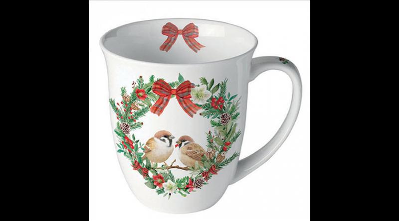 AMB.38418870 Sparrows in wreath porcelánbögre 0,4l