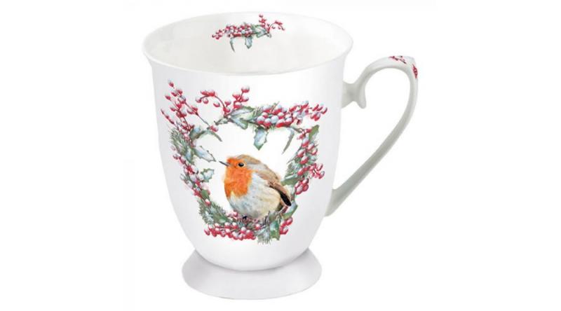 AMB.38715535 Robin in Wreath porcelánbögre 0,25l