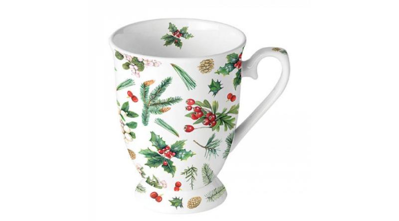 AMB.38716495 Winter greenery white porcelánbögre 0,25l