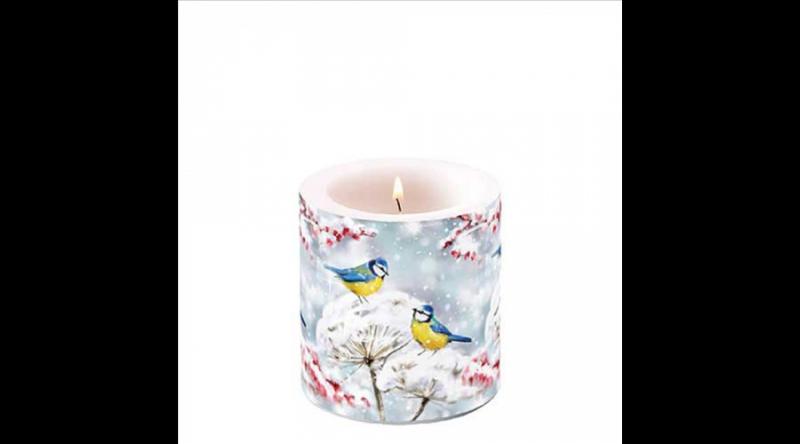 AMB.39220005 Birds in the snow átvilágítós gyertya 8x7,5cm