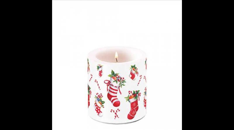 AMB.39220200 X-mas stockings white átvilágítós gyertya 8x7,5cm