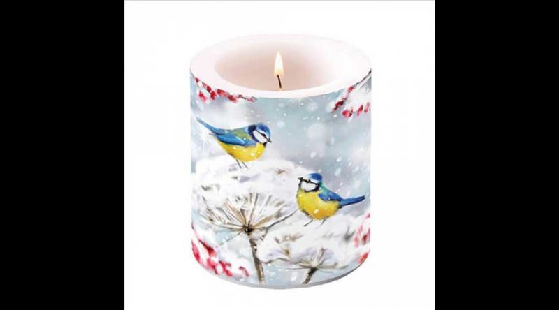 AMB.39320005 Birds in the snow átvilágítós gyertya 10x10xcm
