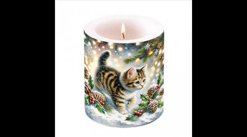 AMB.39320075 Cute cat in the snow átvilágítós gyertya 10x10xcm