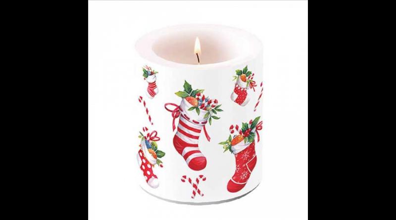 AMB.39320200 X-mas stockings white átvilágítós gyertya 10x10xcm