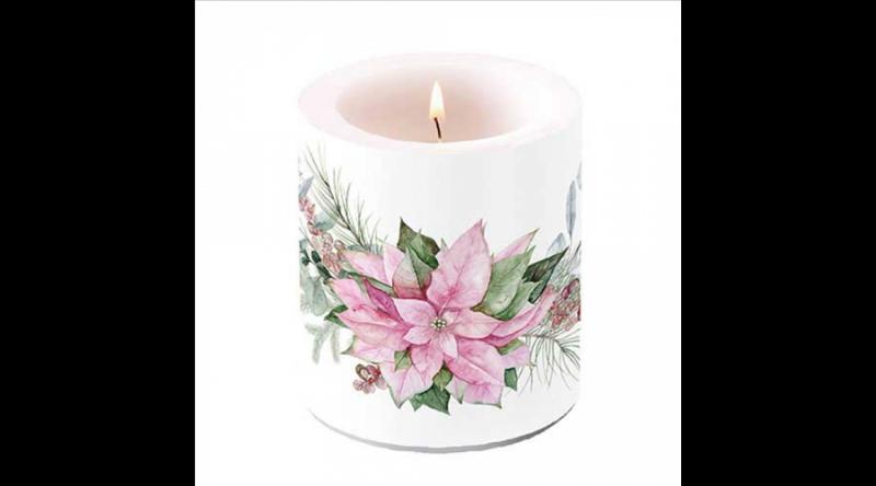 AMB.39320285 Pink poinsettia átvilágítós gyertya 10x10xcm