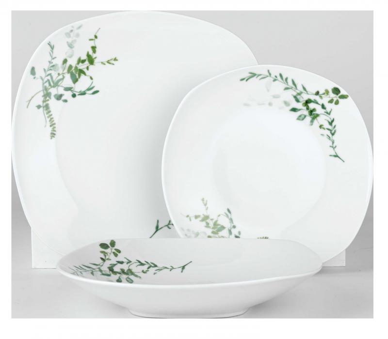 Artist pieces porcelán étkészelt, zöld virág BH-10200, 18 részes