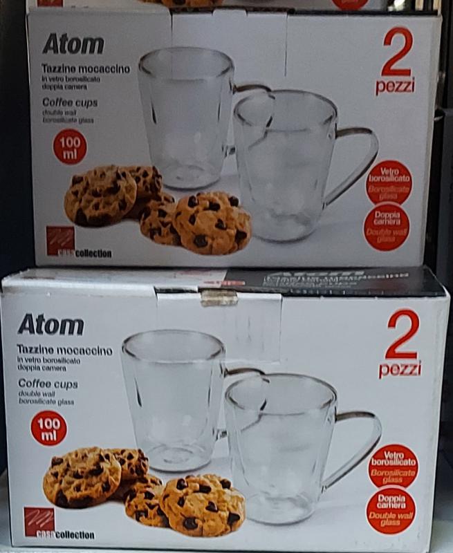 Atom duplafalú mokka kávés csésze pár, üveg, 100ml
