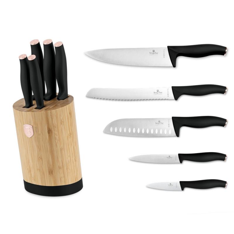 Berlinger Haus BLACK ROSE rozsdamentes késkészlet 5részes + bambusz állvánnyal, BH-2752