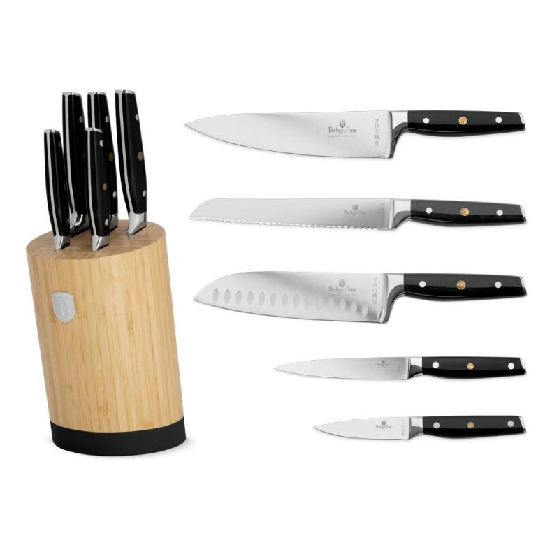 Berlinger Haus MATTE BLACK rozsdamentes késkészlet 5részes+bambusz állvánnyal, BH-3136