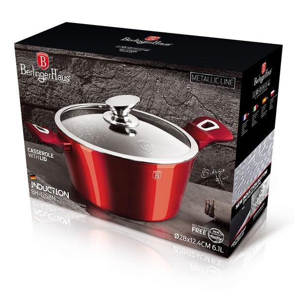 Berlinger Haus Metallic Line Burgundy bev. lábos fedővel, 28 cm, 6,1 liter, indukciós, BH-1258N