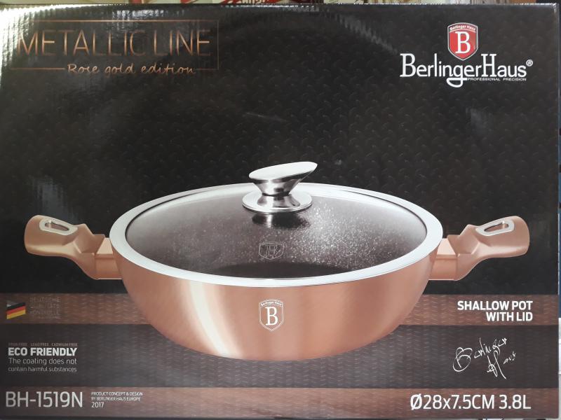 Berlinger Haus Rose Gold bev.szeletsütő 2 füllel+üvegfedő, 28 cm, indukciós, BH-1519N