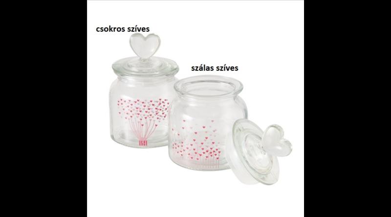 B.G.2055430 Üveg bonbonier szivecskés, 11x15,8cm, 700ml, Sherine